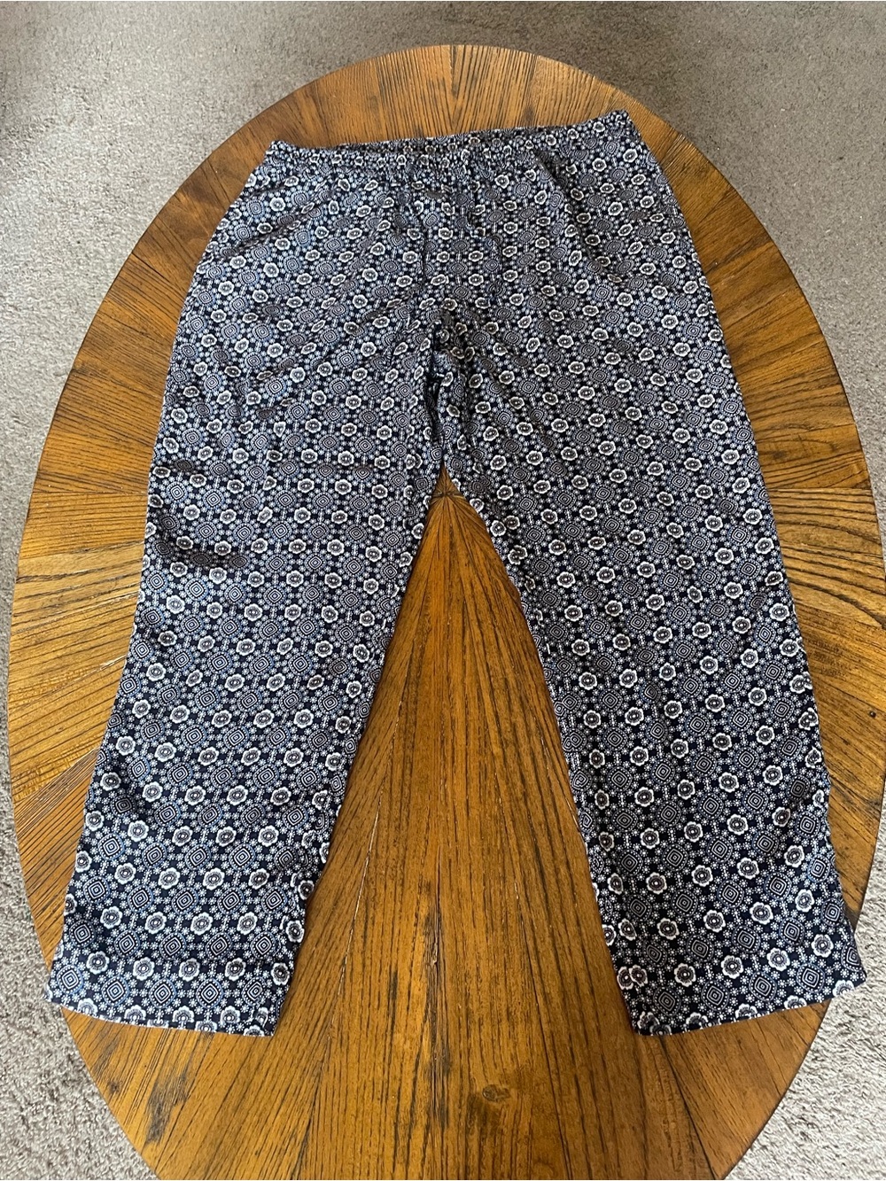 Talbots Navy & White Printed Cropped Pull-On Pants